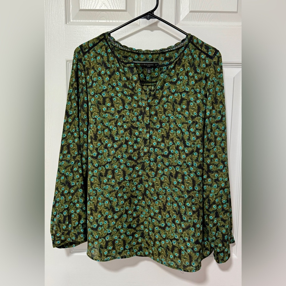 Talbots Green and Blue Patterned Blouse